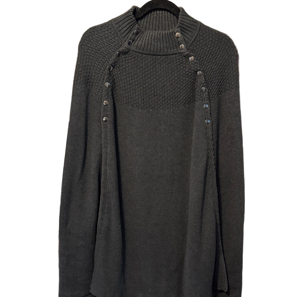 G.I.L.I Stylish Gray Sweater Poncho Cape XL/1X Snaps Mock Neck - Picture 1 of 3